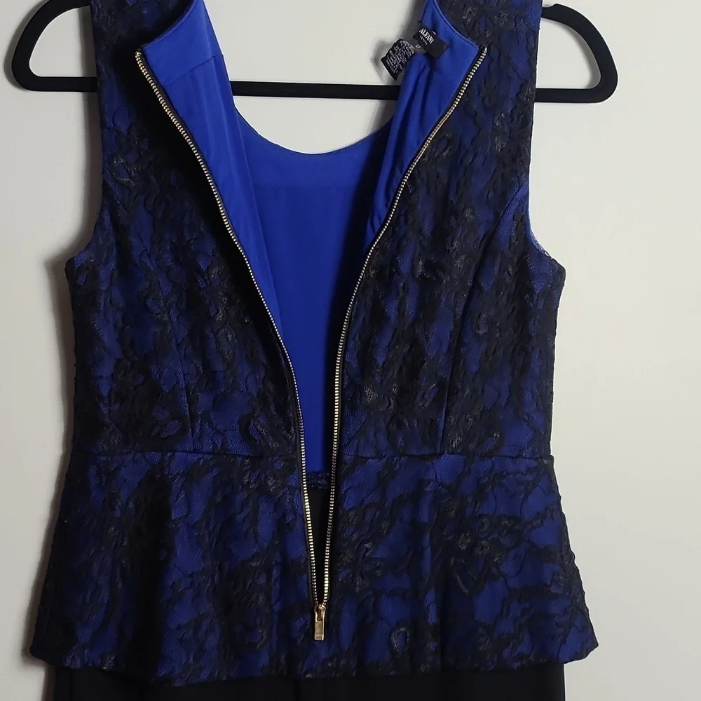 ALFANI Royal Blue With Black Lace Overlay / Black Skirt Sleeveless Dress Size 4P